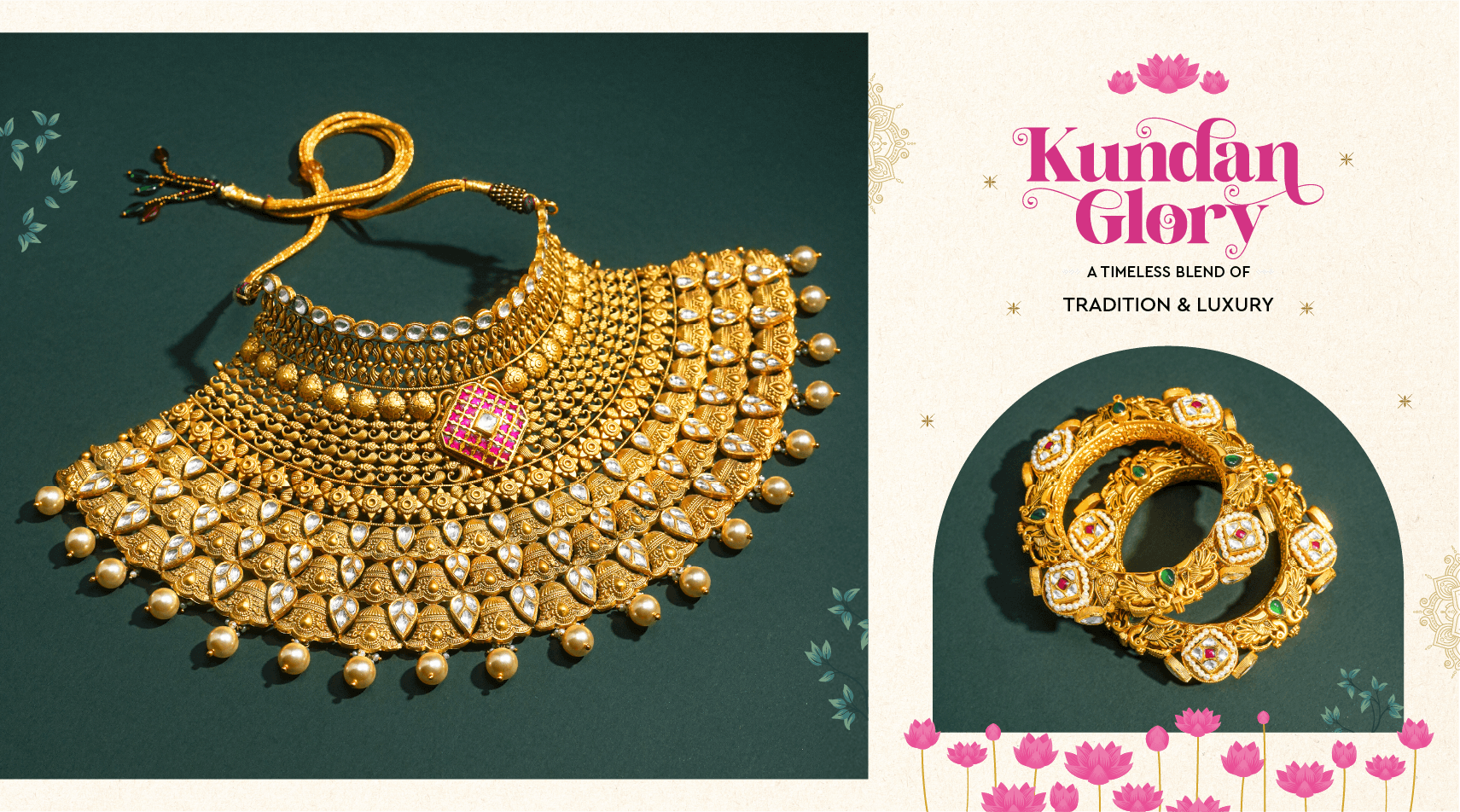 Luxury kundan jewellery collection with gold necklace and traditional bridal designs